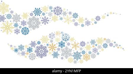 Vague de Noël tourbillon de flocons de neige, étoiles, neige. Éléments décoratifs festifs d'hiver. Illustration de Vecteur