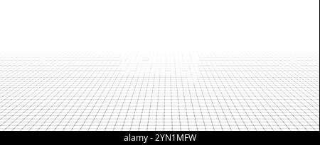 Grille de lignes de perspective. Paysage filaire sur fond blanc, espace numérique de bandes horizontales et verticales. Illustration de Vecteur