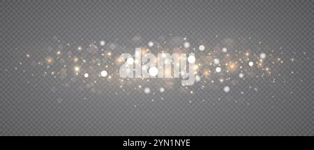 Poussière brillante dorée sur fond transparent. Lumière de Noël étincelante, particules de vacances brillantes magiques avec des étoiles. Illustration de Vecteur
