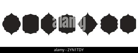 Ensemble de fenêtres islamiques, cadres en noir. Collection de motifs de mosquée dans le style musulman arabe. Illustration de Vecteur