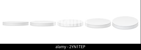 Ensemble de podiums vides ronds blancs. Stand d'exposition, podium, scène, piédestal. Plates-formes pour la présentation des produits. Illustration de Vecteur