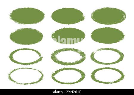 Jeu d'ellipses de forme à main levée. Cadres définis. Collection dessinée à la main de formes ovales de bordure surlignée. Souligner et marque circulaire complète. Bloc de gribouillage grunge. VE Illustration de Vecteur