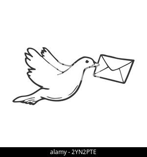 Dessin au trait continu d'un pigeon transporteur volant transportant du courrier. illustration vectorielle d'une colombe volante portant une enveloppe. Art de voler sur une seule ligne Illustration de Vecteur