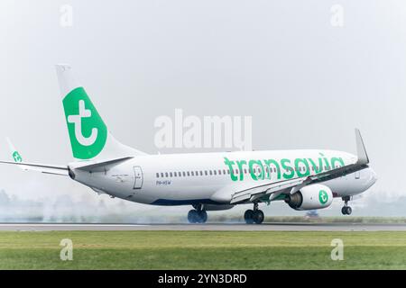 8 novembre 2024. Schiphol, pays-Bas. Un avion Transavia a atterri sur Schiphol. Banque D'Images