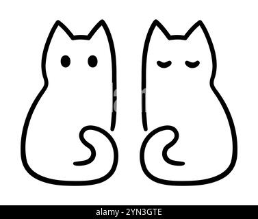 Contour de deux chats assis. Dessin de symbole de chat simple et minimal. Illustration vectorielle mignonne. Illustration de Vecteur