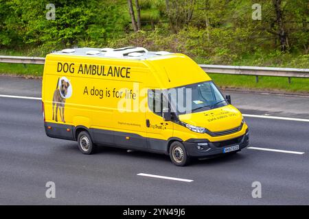 Chien ambulance 'Un chien est pour la vie' 2017 Iveco Daily 35S14V van voyageant sur l'autoroute M6, Royaume-Uni Banque D'Images