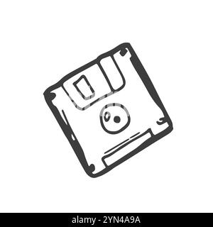Illustration vectorielle de disquette Doodle. Pince à disquette de style années 90 dessinée à la main Illustration de Vecteur