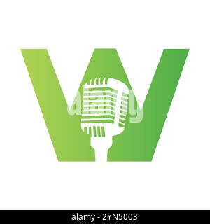 Lettre W microphone logo concept pour la musique symbole vecteur signe Illustration de Vecteur