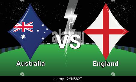 Match Stadium et Sky Stars Thunder Flash avec Australie vs Angleterre Illustration de Vecteur