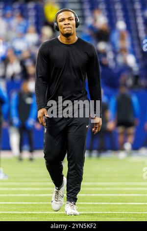24 novembre 2024 : le quarterback des Colts d'Indianapolis Anthony Richardson (5 ans) lors d'un match d'avant-match de la NFL contre les Lions de Détroit au Lucas Oil Stadium à Indianapolis, Indiana. John Mersits/CSM. Banque D'Images