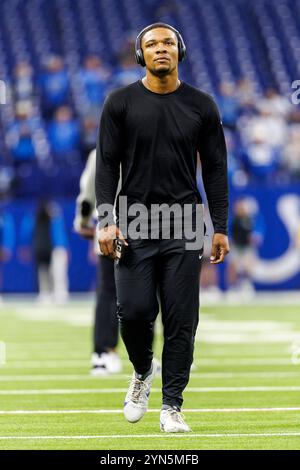 24 novembre 2024 : le quarterback des Colts d'Indianapolis Anthony Richardson (5 ans) lors d'un match d'avant-match de la NFL contre les Lions de Détroit au Lucas Oil Stadium à Indianapolis, Indiana. John Mersits/CSM. Banque D'Images