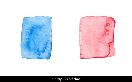 Art abstrait des rectangles d'aquarelle bleue et rouge sur fond blanc propre pour un design créatif. Banque D'Images