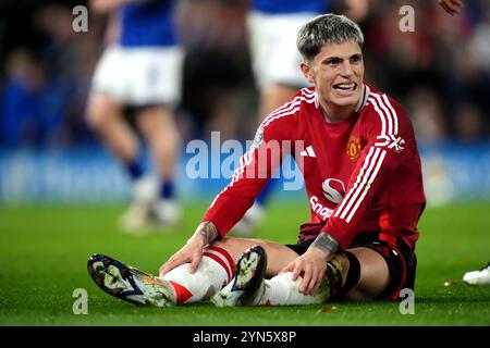 Alejandro Garnacho de Manchester United réagit après une occasion manquée lors du match de premier League à Portman Road, Ipswich. Date de la photo : dimanche 24 novembre 2024. Banque D'Images