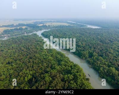 Vue aérienne de la forêt de mangroves Sundarbans dans la division de Khulna, Bangladesh Banque D'Images