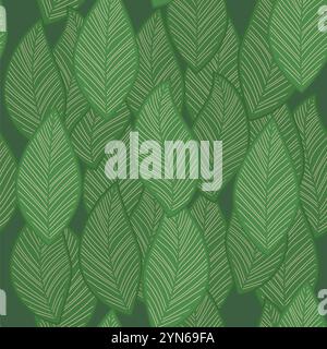 Papier peint raster Seamless Tropical Leaves, feuilles de nature de luxe, conception de ligne de feuille de banane dorée, conception de contour dessinée à la main pour le tissu, impression, couverture, b Banque D'Images
