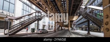 Voies de métro de la ligne de boucle à Chicago, États-Unis, Amérique du Nord Banque D'Images