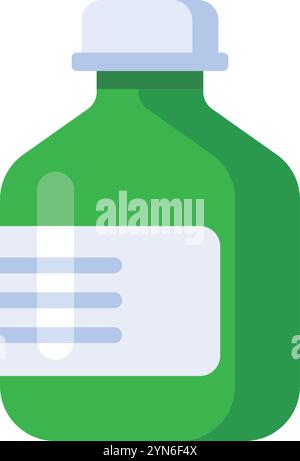 Flacon de médicament vert avec étiquette vierge et bouchon blanc représente les soins de santé et l'industrie pharmaceutique, soulignant l'importance des médicaments et Illustration de Vecteur