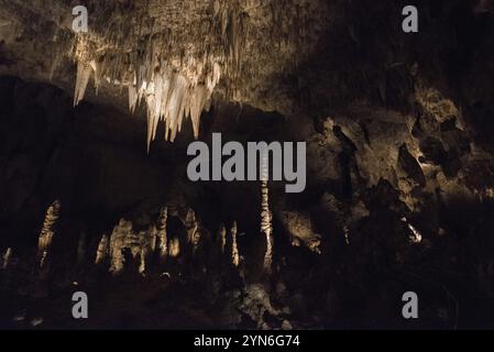 Grotte pittoresque illuminée dans le parc national de Carlsbad Caverns, États-Unis, Amérique du Nord Banque D'Images