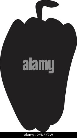 Silhouette simple et audacieuse d'un poivron, idéale pour représenter la fraîcheur, la santé ou les thèmes culinaires, avec une tige claire ajoutant une touche de détail Illustration de Vecteur