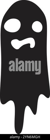 Illustration minimaliste d'un fantôme triste flottant avec un manteau noir, idéal pour les invitations de fête d'halloween ou les décorations effrayantes Illustration de Vecteur