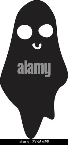 Joli fantôme noir avec un grand sourire sur fond blanc, parfait pour les projets d'halloween Illustration de Vecteur