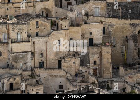 Superbe vue sur les logements résidentiels de Matera, dans le sud de l'Italie Banque D'Images