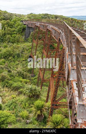 Ancien pont en fer inutilisé à l'Old Coach Road, Île du Nord de la Nouvelle-Zélande Banque D'Images