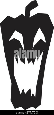 Dessin stylisé en noir et blanc d'une citrouille avec des yeux brillants et des dents acérées représente l'atmosphère effrayante d'halloween Illustration de Vecteur