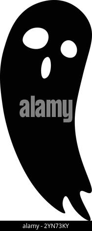 Fantôme noir simple flottant avec les yeux ovales et la bouche ouverte exprimant la tristesse, idéal pour la décoration d'halloween et les dessins effrayants Illustration de Vecteur
