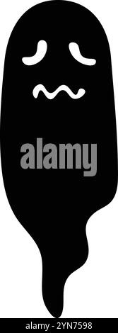 Illustration en noir et blanc d'un triste fantôme flottant avec une expression mélancolique, représentant des concepts de solitude, de peur et d'halloween Illustration de Vecteur