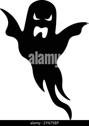 Silhouette noire d'un fantôme effrayant volant avec sa bouche ouverte et une expression menaçante, parfait pour les projets d'halloween Illustration de Vecteur