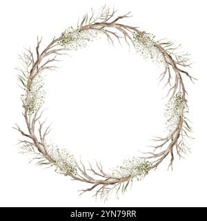 Ornement couronne de Noël avec brindille sèche Banque D'Images