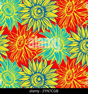 Motif sans couture floral de tournesol abstrait. Couleurs vives, peinture sur un fond clair. motif sans couture de couleur d'eau pour les produits de beauté ou autre. Illustration de Vecteur