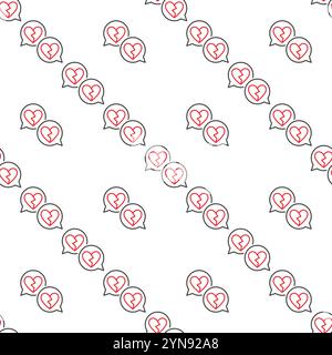 Broken Hearts in Speech Bubbles vector motif sans couture de lutte romantique dans le style de ligne mince Illustration de Vecteur