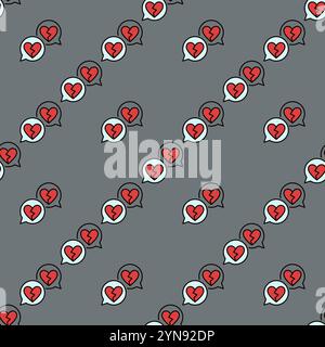 Bulles de parole avec le vecteur Broken Hearts Romantic Struggle coloré modèle sans couture Illustration de Vecteur