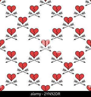 Cœur brisé avec paire de flèches vecteur cœur brisé concept coloré modèle sans couture Illustration de Vecteur
