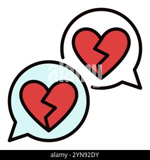 Bulles de parole avec le vecteur Broken Hearts icône colorée de lutte romantique ou élément de conception Illustration de Vecteur