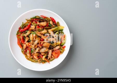 Le Squid Stir Fried épicé ou Tumis Cumi Pedas est une cuisine traditionnelle indonésienne, surtout en javanais. Banque D'Images