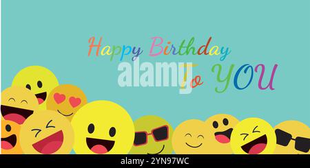 Carte de voeux anniversaire joyeux sourire. Conception colorée de caractère de fond d'anniversaire de vecteur Illustration de Vecteur