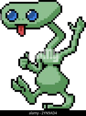 pixel art d'un fond isolé vert de salutation extraterrestre Illustration de Vecteur