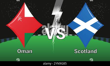 Match Stadium et Sky Stars Thunder Flash avec Oman vs Scotland Illustration de Vecteur