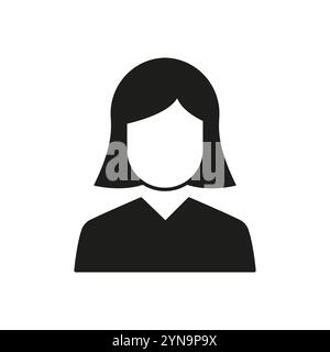 Icône silhouette d'avatar féminin. Femme simplifiée avec des cheveux de longueur d'épaule. Illustration vectorielle isolée Illustration de Vecteur