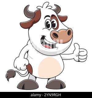Joyeuse Cartoon Cow Giving Thumbs Up Illustration de Vecteur
