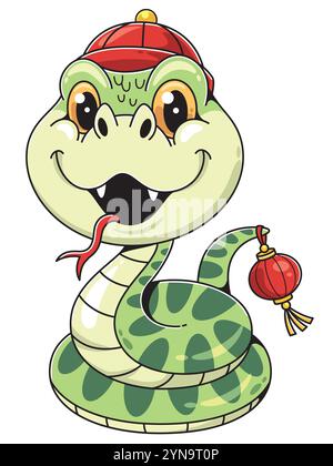Joli personnage de serpent de dessin animé avec lanterne Illustration de Vecteur