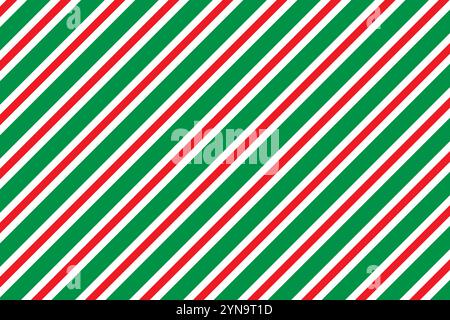 Fond de bandes diagonales rouges et vertes de Noël. Papier peint décoratif répétitif de canne de bonbons Illustration de Vecteur