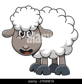 Mouton de dessin animé mignon avec laine moelleuse Illustration de Vecteur