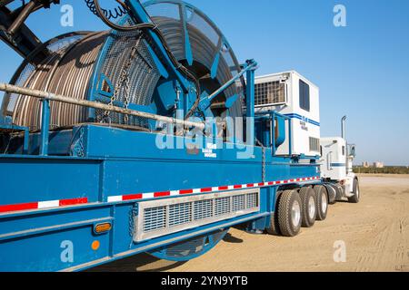 Camion de fracturation près du site de fracturation, Wasco, Californie, États-Unis Banque D'Images