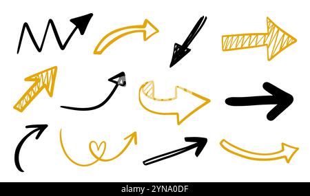 Vecteur différentes flèches Scribbles marques icônes définies. Illustration de Vecteur
