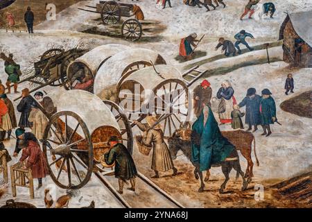 France, Calvados, Caen, Château de Caen, Musée des Beaux-Arts, Galerie de l'École du Nord, le paiement des dîmes ou le recensement de Bethléem, Pieter Brueghel le jeune, dit Brueghel le jeune Banque D'Images