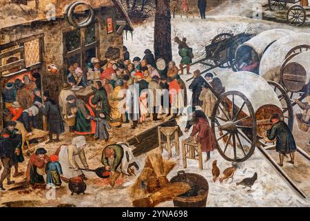 France, Calvados, Caen, Château de Caen, Musée des Beaux-Arts, Galerie de l'École du Nord, le paiement des dîmes ou le recensement de Bethléem, Pieter Brueghel le jeune, dit Brueghel le jeune Banque D'Images